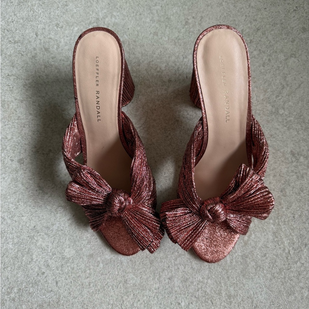 Loeffler Randall Metallic Pink Bow Mules